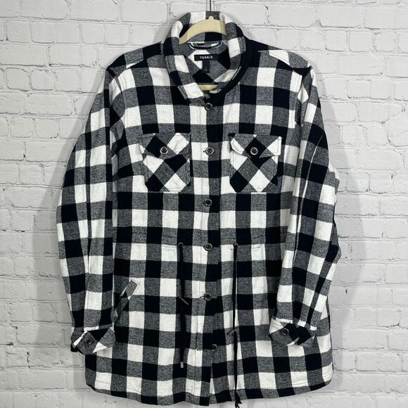 Torrid Coat Plus Women 1X Check Black White Chore Utility Jacket Cotton Shacket - Picture 1 of 13